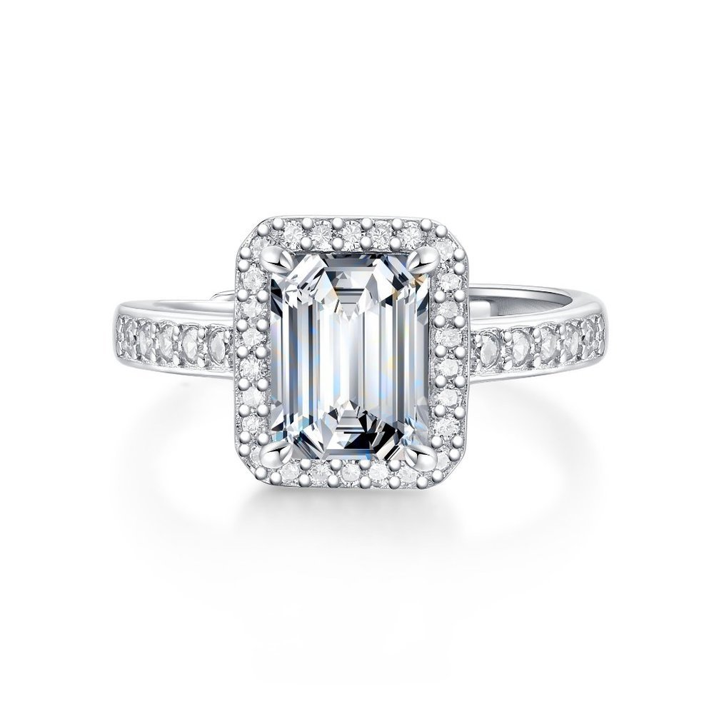 Certified 2 ct. t.w. Moissanite Diamond Emerald Cut Engagement Ring NEW - Picture 6 of 11